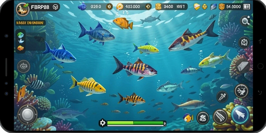 Screenshot FBRP88 menampilkan aksi menembak ikan yang seru dan penuh warna.