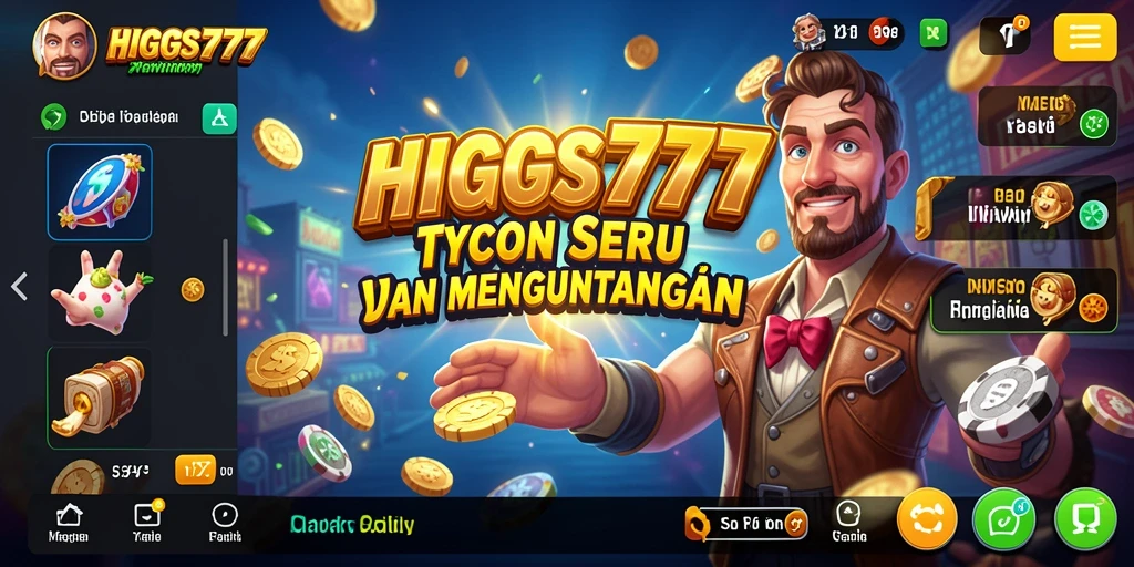 Screenshot gameplay HIGGS777 menampilkan keseruan dalam membangun usaha Tycoon.