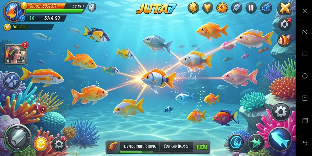 Tampilan menarik dari gameplay Tembak Ikan dalam JUTA7.