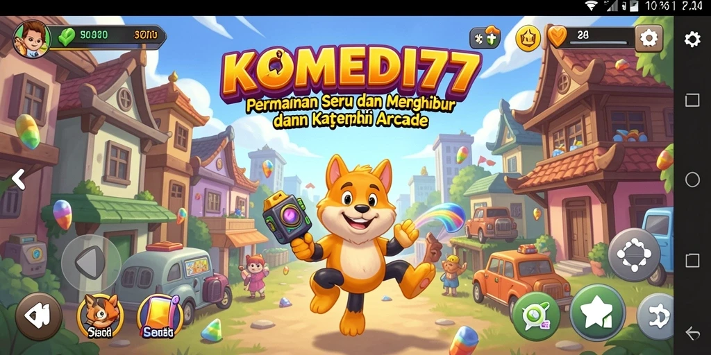Screenshot KOMEDI77 menampilkan aksi menghibur dengan grafis yang ceria.