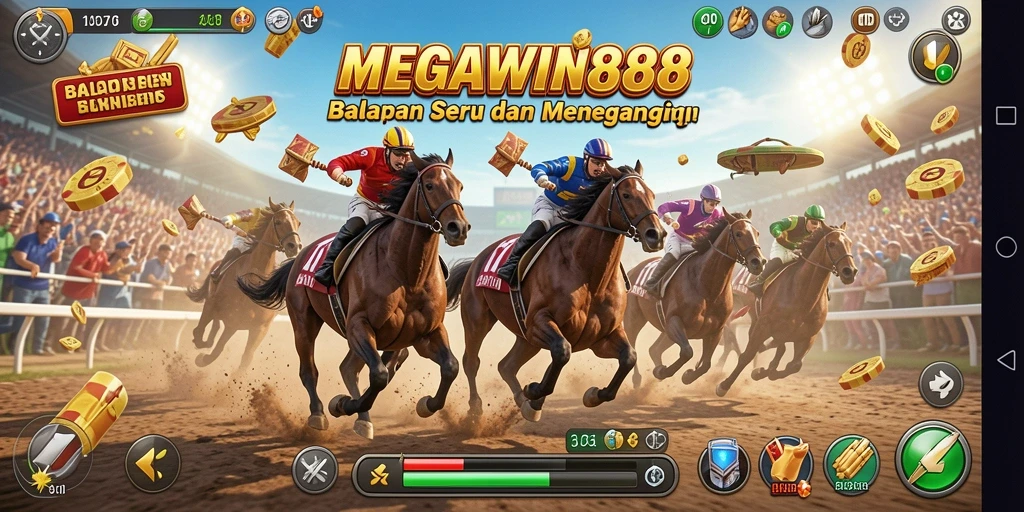 Tampilan gameplay seru di lintasan balap MEGAWIN888!