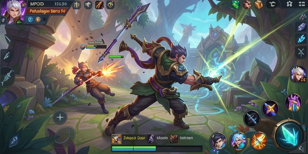 Tangkapan layar MPOID menunjukkan aksi seru dalam pertempuran tim MOBA.