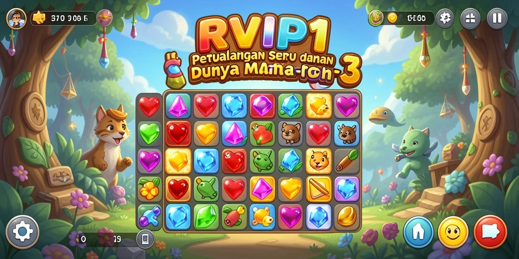 Screenshot gameplay RVIP1 yang menampilkan permata yang berwarna-warni dalam aksi.