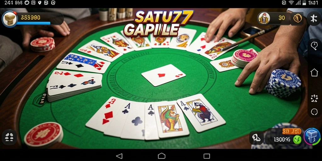 Screenshot menunjukkan gameplay menarik permainan Gaple SATU77.