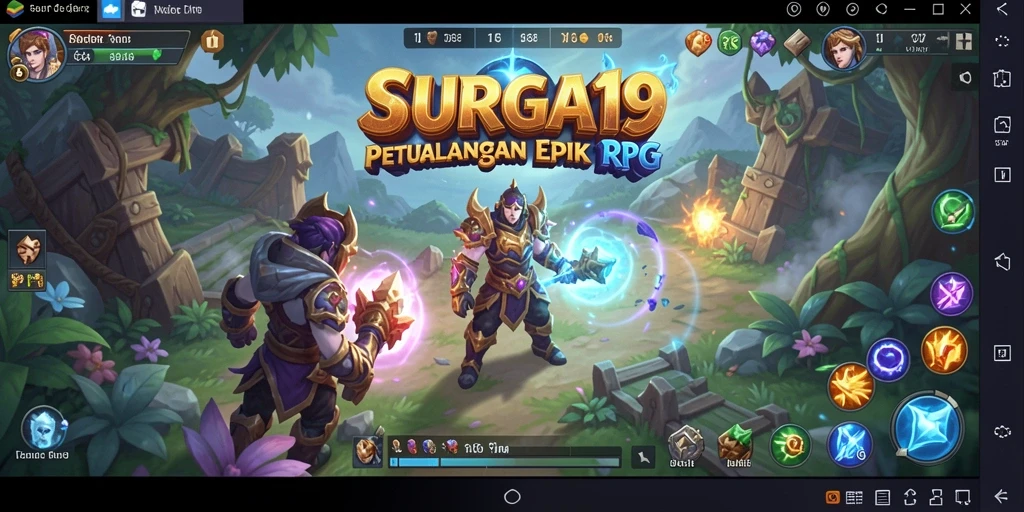 Tampilan gameplay SURGA19 yang menampilkan pertempuran epik dan petualangan.
