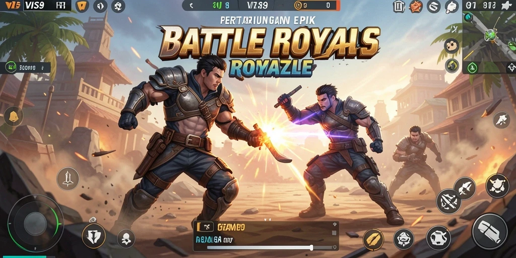 Tampilan gameplay intens dalam pertarungan Battle Royale yang seru.