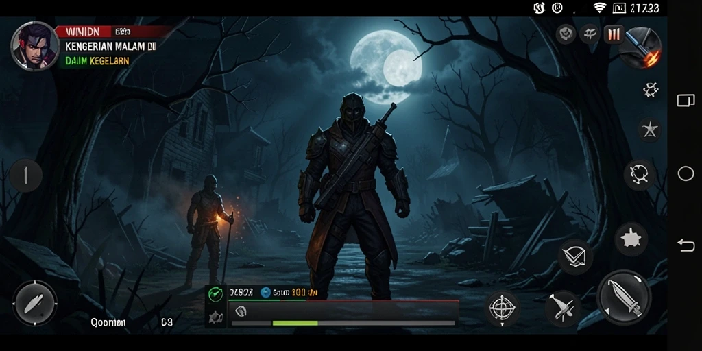 Screenshot gameplay WINIDN yang menunjukkan suasana mencekam dan kegelapan.